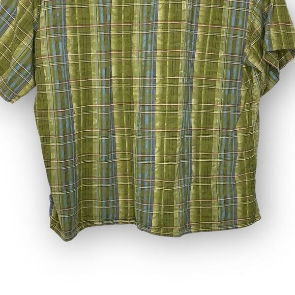 MI Modern Images Green Plaid Silk Blend Short Sleeve Button Up Men’s Size Large - Picture 6 of 9